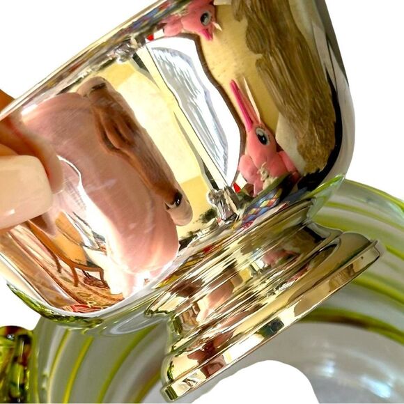 Hand Blown Caged Glass Silver Chalice Bowl Candy Treats Nuts Fancy 2 Piece Set - Picture 5 of 9